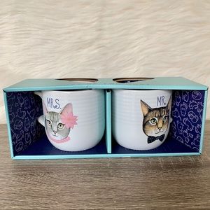 “Mr. & Mrs.” Cat Mug Set NIB